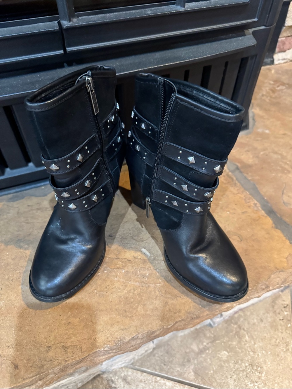 Harley-Davidson Black Studded Mid-Calf Heeled Boots